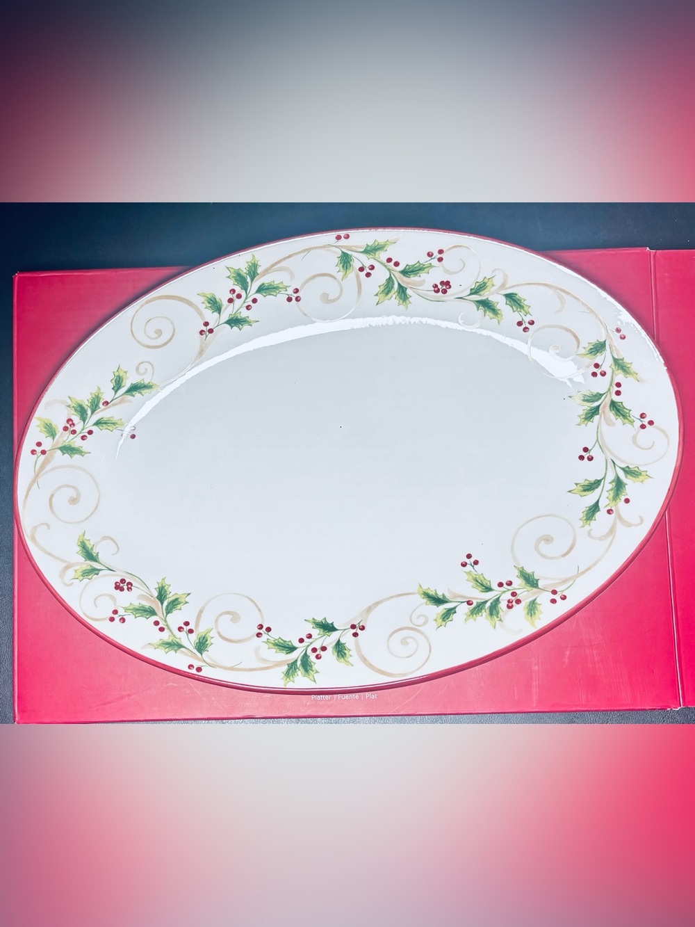Lenox Holiday Scroll Platter 14" Oval Serving Plate Stunning Classic New in Box